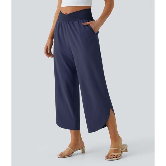 Halara Breezeful High Waisted Crossover Resort Pants Navy Blue Size Medium NEW - Picture 1 of 16